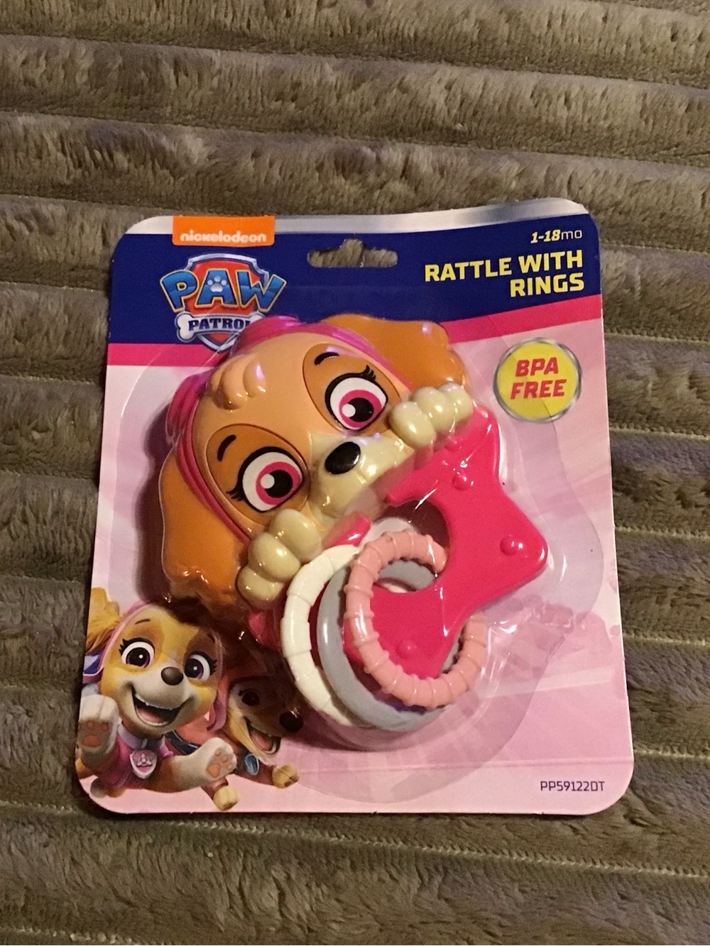 Paw Patrol Rattle with Rings - Blue, Purple and Pink Artwork